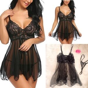 Black Lace Babydoll Fairy Lace Coquette Lingerie Size M